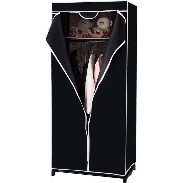 RELAX4LIFE Wardrobe with Metal Frame, Fabric Closet with Large Storage Space, Folding Wardrobe with Cover, Textile Closet with Non-Slip Feet, Folding Clothes Closet Fabric Closet (Black)