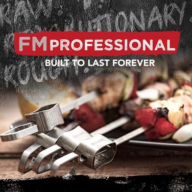 FMprofessional Набір шампурів з нержавіючої сталі з підставкою, 4 великі шампури для гриля, з лопаткою для зняття м'яса та овочів, аксесуар для шашлику