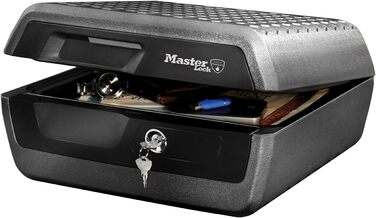 Master Lock Fire & Water Resistant Security Safe - Large Key Lock Box for ID Cards, A4 Documents, Small Electronics, Jewelry - 10L Capacity