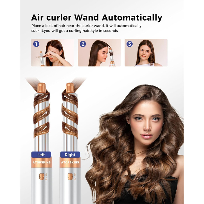 Atopskins Фен-щітка 6 в 1: стайлер для волосся, фен, щипці для завивки, випрямляч, об'єм, локони