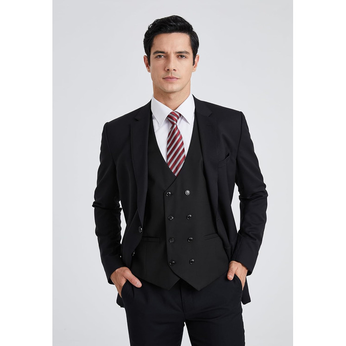 Чоловіча жилетка Enlision з дворядним застібкою та V-подібним вирізом, Slim Fit, для костюма, повсякденного, формального та ділового стилю, чорного кольору