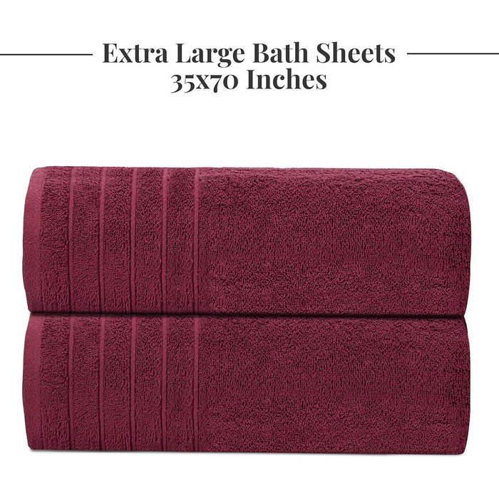 Набір рушників Tens Towels з 100% бавовни, 8 предметів: 2 великі банні рушники, 2 рушники для рук та 4 серветки, гігроскопічні та швидкосохнучі, колір бордовий (Large)
