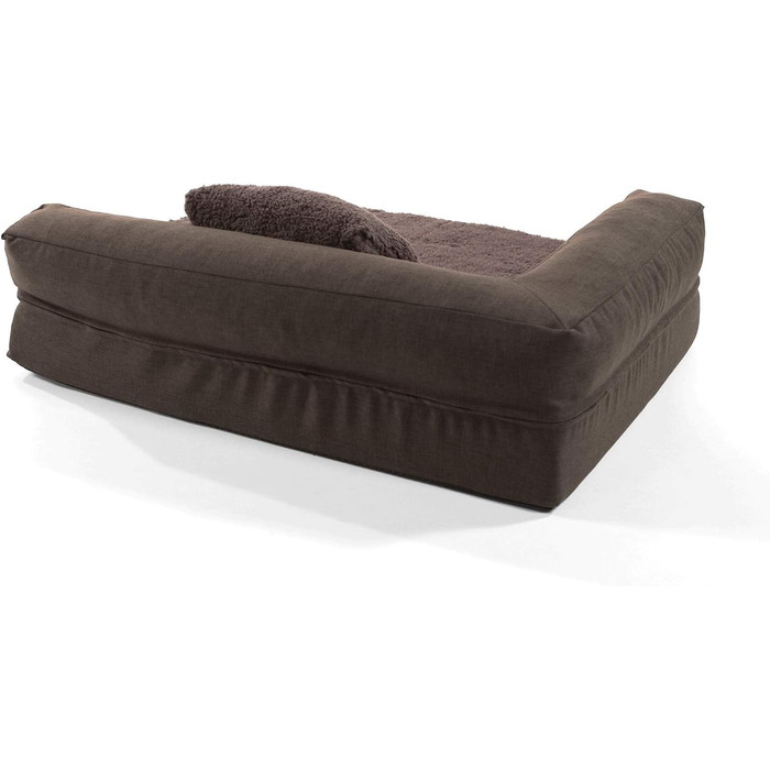 Ортопедичне собаче ліжко-софа Odin, миється, не слизьке, з піднятою спинкою, кошик для собак, розмір S/L 80x60 см, темно-коричневе
