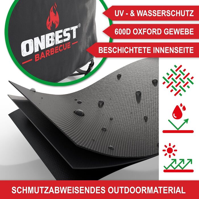 Чохол для гриля ONBEST, водонепроникний, 600D Оксфорд, вентиляція, 150x65x125 см, захист від дощу та бруду