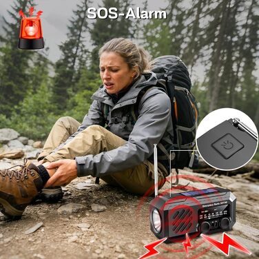 Радіо Milfech сонячне з ручним заводом, AM/FM, 2000mAh, ліхтарик LED, SOS-сигнал, для кемпінгу та надзвичайних ситуацій, чорне