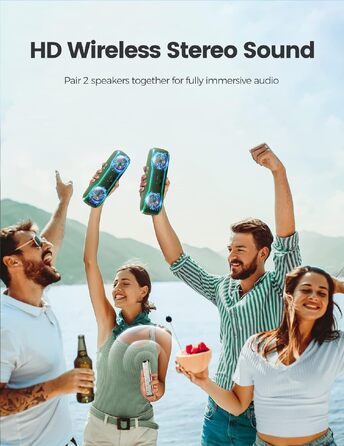 Bluetooth колонка AY IPX7 водонепроникна, з підсвіткою та мікрофоном, 24 год роботи, темно-зелена
