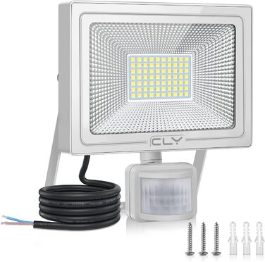 CLY 60W LED Floodlight with Motion Sensor Outdoor 5200LM Super Bright 6500K Cool White LED Floodlight IP66 Waterproof Outdoor Spotlight Brightness Adjustable Spotlight for Garden Garage Yard Sports Field Backyard