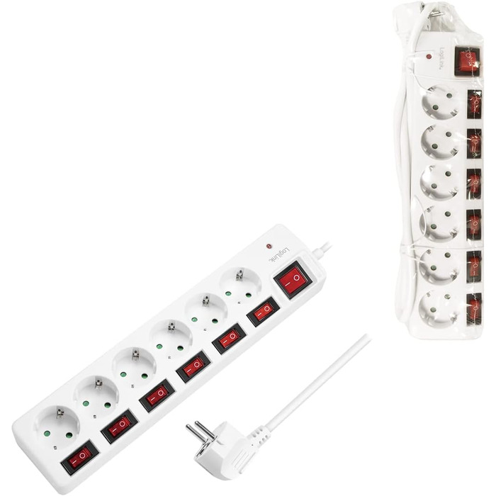 Смуга розподілу LogiLink LPS233 з 6 розетками, захистом від перенапруги та дитячим замком, CEE 7/3 (біла)