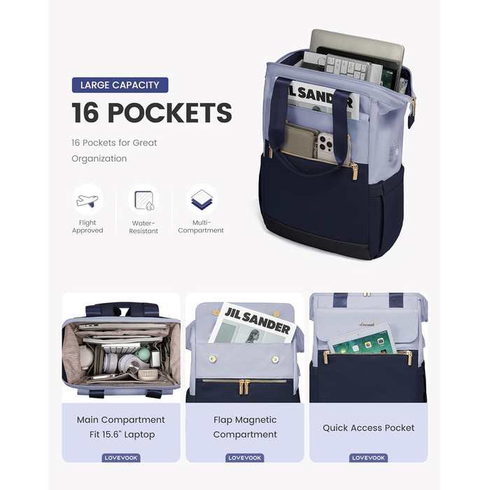 Стильний рюкзак LOVEVOOK для жінок: місткий, водонепроникний, 15.6-17.3 дюйми, для роботи, навчання, подорожей (бежевий, хакі, блакитний, темно-синій)
