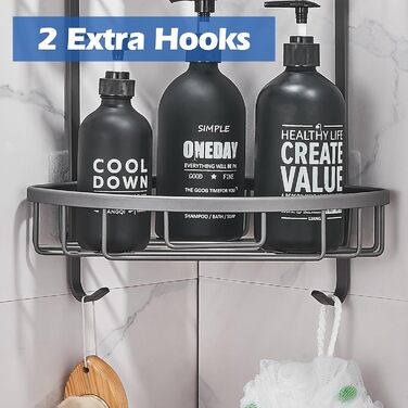 Поличка для душу GRICOL Eck-Duschregal без свердління, металева, кутова, з 2 гачками, для зберігання в ванній кімнаті, 2 яруси, нержавіюча сталь, сірий колір