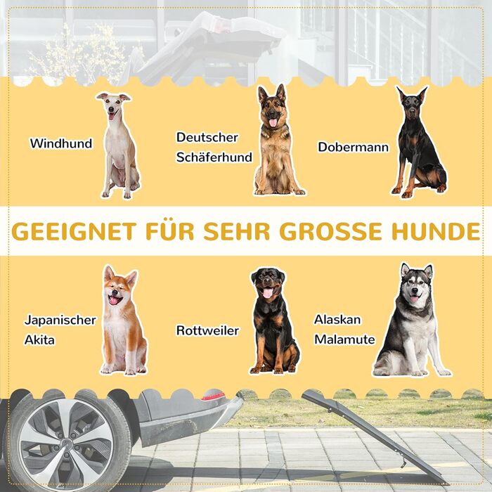 Рампа для собак PawHut - складана авторампа для домашніх тварин 158 см. Ідеально для великих собак до 40 кг, з антиковзким покриттям та ручкою. Підходить для LKW, SUV, високих ліжок. Чорний колір.