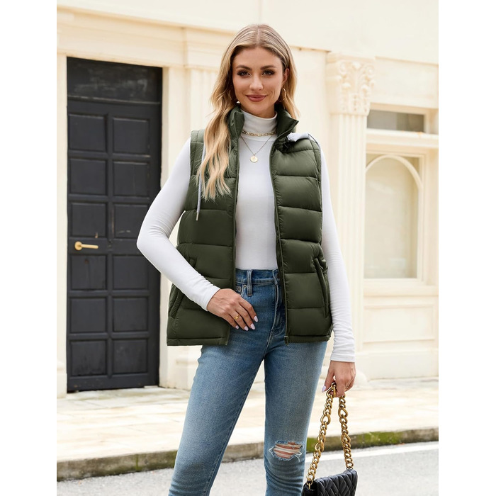 Степова жилетка Vancavoo з капюшоном: тепла, зручна, для осені та зими (армійний зелений, розмір L)
