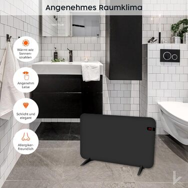 Обігрівач KönigsHaus 450W Smart з інфрачервоним випромінюванням V2 - підлоговий/настінний - керування через Wi-Fi з пульт дистанційного керування - з тримачем для рушників, ніжками та кріпленням. Колір: Білий. Потужність: 450 Вт
