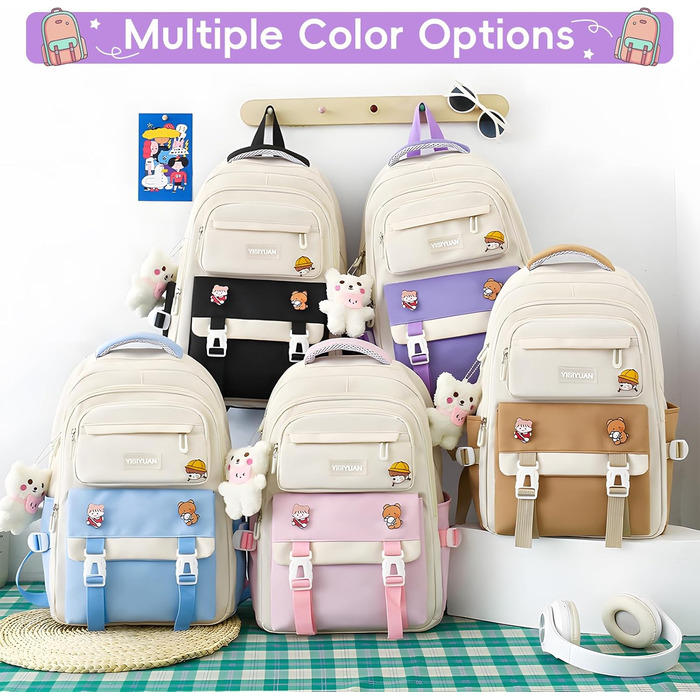 Шкільний рюкзак Tanou для дівчаток 4-в-1 (рюкзак, пенал, сумка для плеча, сумка для підручників), 3-7 клас, стильний дизайн, фіолетовий