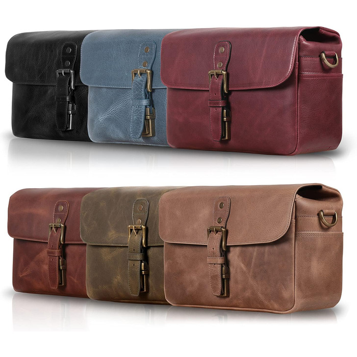 Чохол для камери MegaGear Torres: шкіряна сумка-месенджер для бездзеркальних, плівкових та DSLR камер, оливковий (бордовий)