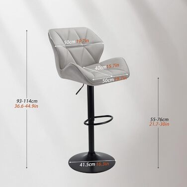 WangPangzi Adjustable Bar Stools 2-Pack with Backrest - Padded Faux Leather Kitchen & Counter Height Stools with Footrest - for Home, Kitchen, Hotel, Bar (Black & Light Gray Velvet)
