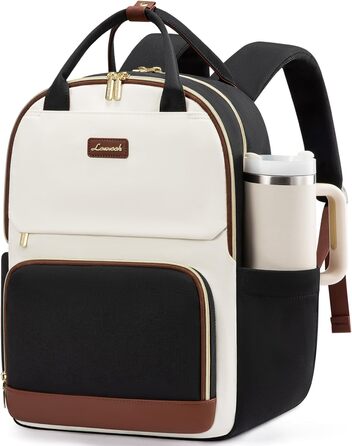 LOVEVOOK Рюкзак для жінок, 15.6 дюймів, для ноутбука, шкільний, для підлітків, з великою кишенею для пляшки, універсальний, для подорожей, елегантний, для роботи, на кожен день, для подорожей, Khaki Beige (Чорний, Білий, Коричневий)