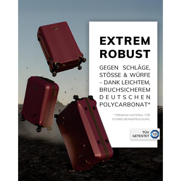 Набір валіз FERGÉ 3 шт. з жорстким корпусом та TSA-замком. Валізи-троліки (ручна поклажа, L, XL). Набір з 3 валіз з міцного полікарбонату, темно-червоного кольору.
