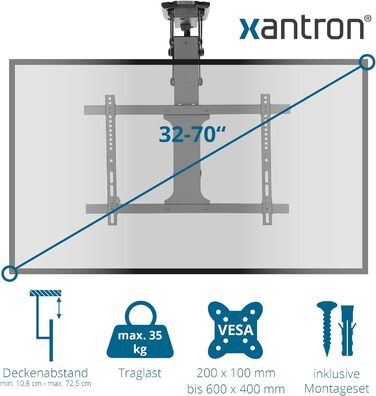 Xantron DEHA-600E Electric Tilting and Swiveling TV Ceiling Mount - 32-75 Inch with Voice Control & Remote