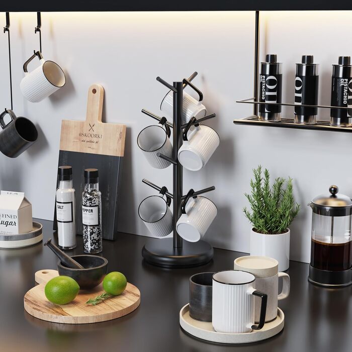 BAMBANG Bamboo Coffee Mug Tree, Swivel Coffee Mug Holder for Countertop, Coffee Mug Shelf with 8 Hooks, Coffee Mug Organizer, Coffee Mug Hanger for Coffee Bar, Black