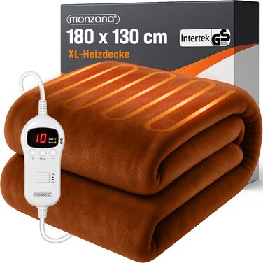 Електрична ковдра Monzana® 180x130 см, 120 Вт, 10 режимів нагріву, таймер, захист від перегріву, чорна/коричнева