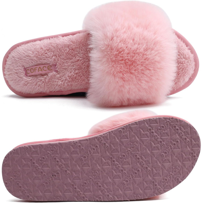 Тапочки жіночі пухнасті, рожеві, з хутром, COFACE – домашні, теплі, для дому, літні, зимові, басейну, пухнасті шльопанці