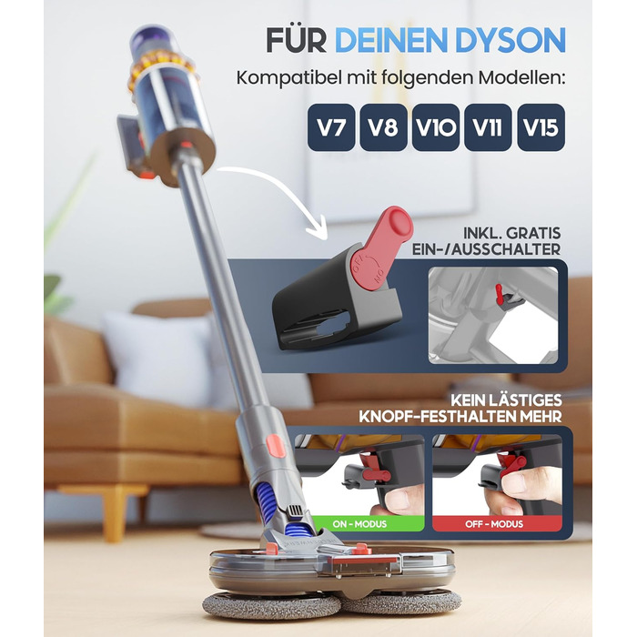 Насадка для миття підлоги для пилососів Dyson V7/V8/V10/V11/V15/Gen5, аксесуар Dyson, електричний мийник підлоги з баком для води, резервуар для води та 8 змінних мопів