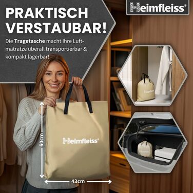 Надувний матрац самонадувний Heimfleiss® 150x200 см | Преміум якість | Для гостей та кемпінгу | З насосом (2 особи, Бежевий)