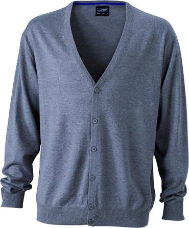 Кардиган чоловічий James & Nicholson V-подібний виріз, сірий (Grey-heather), розмір XL