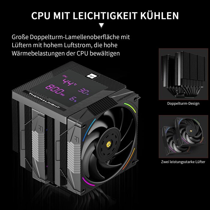 Кулер для процесора Thermalright Phantom Spirit 120 EVO, 7 теплових трубок, 2 PWM вентилятори 2150 RPM, сумісність з AMD AM4/AM5 та Intel LGA 115X/1200/1700/1851/2000 (Чорний, PS120 D EVO)