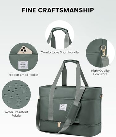 Сумка-трансформер LOVEVOOK для жінок: водонепроникна дорожня сумка, містка для подорожей, з відділенням для взуття, ідеальна для пологового будинку, ручної поклажі, сауни, спортзалу, 52L, сіра