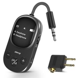 Bluetooth-адаптер 2-в-1 (передавач та приймач) з OLED-дисплеєм, aptX Low Latency, роз'єм 3.5 мм Jack для ТБ, літака, навушників та AirPods, чорний