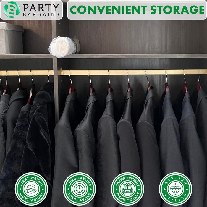 Прозорі пластикові чохли для одягу Party Bargains 63,5x101,6 см, 100 шт, 80 мкм, для хімчистки, пралень, захист костюмів, суконь, пальт, уніформи