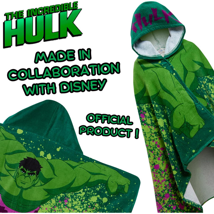 Marvel Incredible Hulk Hooded Towel 100% Cotton Kids Poncho Avengers Beach Towel Bath Towel Swim Cover-up