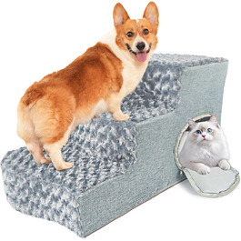 Сходинки для собак 3-ступеневі з будиночком для котів та пандусом для собак. Неслизькі сходи з високощільну піну для маленьких/середніх собак, легко чистяться