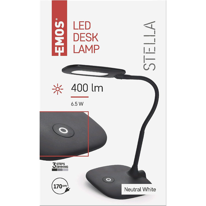 LED настільна лампа EMOS STELLA 6,5W з регулюванням яскравості, 4000K, чорна