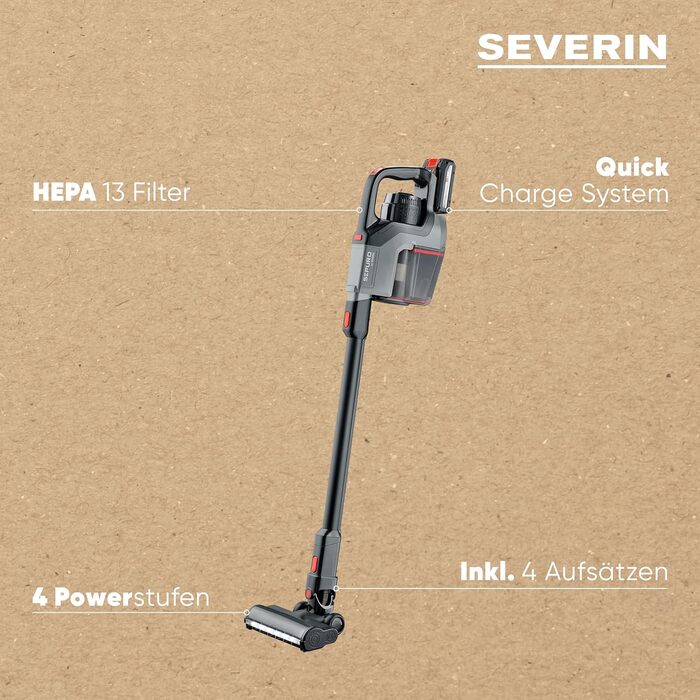 SEVERIN SEPURO акумуляторний ручний та стійковий пилосос з інноваційною технологією пилозбірників та акумулятором Einhell Power, бездротовий пилосос з мішком для алергіків, акумуляторний пилосос, HV 7185 (безмішковий варіант)