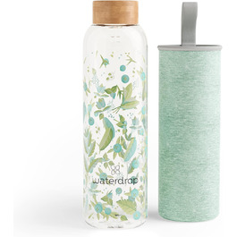 waterdrop® Edition Glass Bottle 600ml Drinking Bottle - Leak-proof glass bottle, suitable for carbonated drinks | BPA-free water bottle including neoprene sleeve | Dishwasher-safe, lightweight borosilicate glass bottle (Clean Melange)