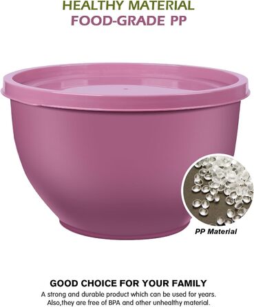 Набір салатниць з кришкою, міски для перемішування з пластику, набір вкладишів для кухні, великі салатниці, сервіровочні миски для змішування та подачі, BPA-free, фіолетовий