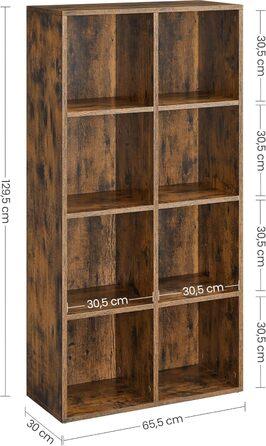 VASAGLE Bookshelf, Bookcase, with 8 Compartments, Office Shelving Unit, Cube Shelving Unit, Freestanding Shelving Unit, for Living Room, Bedroom, Office, Children's Room, Vintage Brown LBC024T01