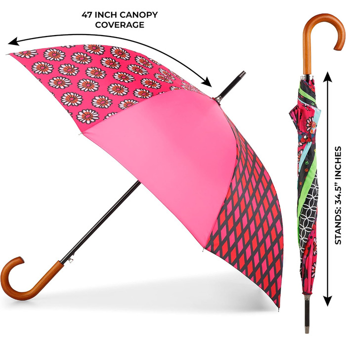 Еко-парасолька Totes з дерев'яною ручкою, чорно-сіро-помаранчевий смугастий дизайн, універсальний розмір (з перероблених матеріалів)