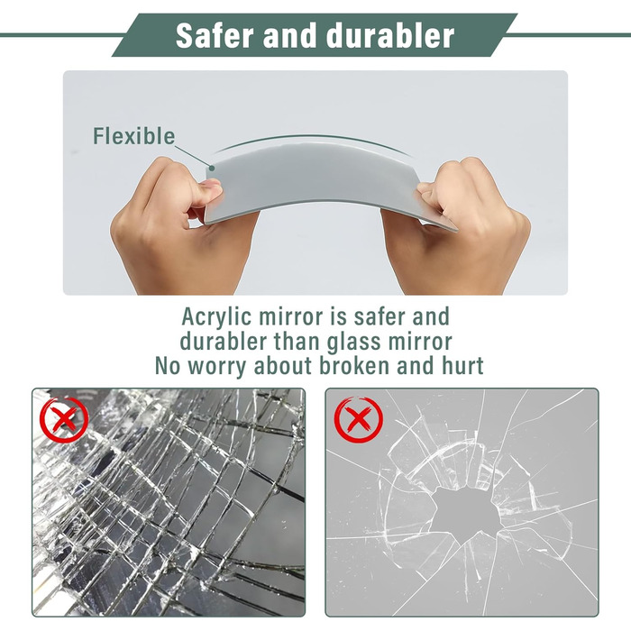 Клейкі дзеркала 10 шт., 20x20 см, 2 мм акрил, самоклеючі дзеркала для ванної, вітальні, спальні, шафи