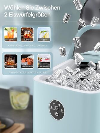 Машина для приготування льоду FOHERE 14 кг, 24 години, 8 кубиків за 6 хвилин, 2 розміри кубиків, самоочисна, з ручкою, лопаткою та кошиком, для вечірок, офісу, кемпінгу (BabyBlue)