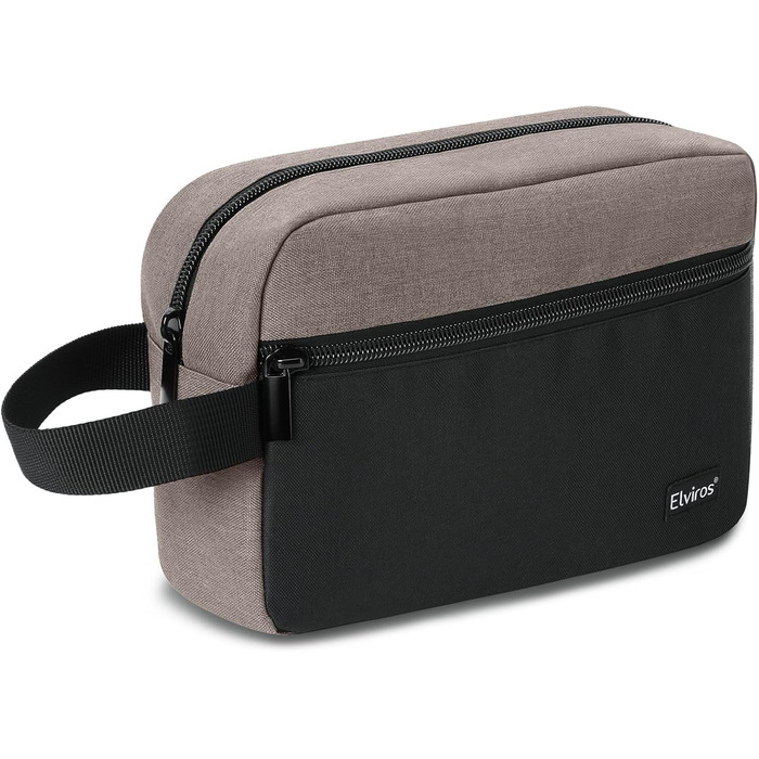 Чоловіча дорожня туалетна сумка, водонепроникна, з кишенею для гоління та ручкою, органайзер для косметики, для спортзалу, душу, ванної кімнати, подарунок для чоловіків, чорно-сіра (чорний & хакі)