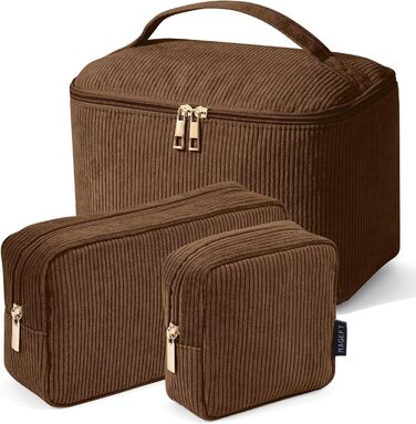 Косметичка MAGEFY: 2 шт. бежева + 3 шт. коричнева. Органайзер для макіяжу, дорожній, з відділеннями