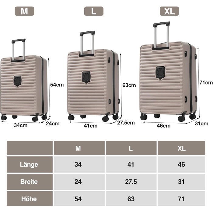 Набір валіз Merax TSA 3 шт. (M-L-XL) з телескопічним ручками та 4 колесами, чорний, PP-матеріал
