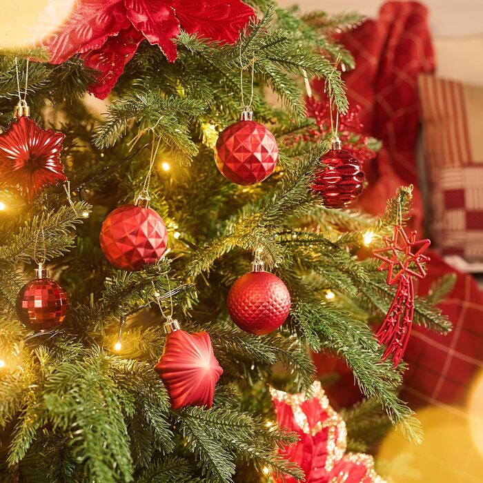 Набір прикрас для ялинки Valery Madelyn (60 шт) - червоні кулі для новорічного декору, міцні, з гачками