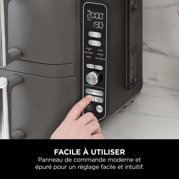 Ninja Double Stack XL Air Fryer Hot Air Fryer, 9.5L Air Fryer, Double Basket Hot Air Fryer with 4 Cooking Levels, 2 Baskets, 2 Racks, Space-Saving Design, 6 Cooking Functions, 8 Portions, Grey SL400EU Stacked Double Drawer 9.5L Grey
