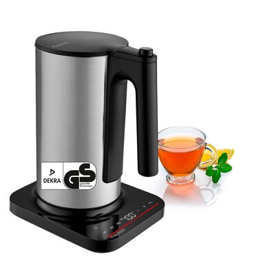 Електричний чайник MEDION LIFE MD12106, 2.2 кВт, 1.5 л, LED-дисплей, LED-підсвітка, автопрограми, захист від дітей, срібний