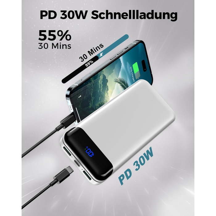 Power Bank Enerwow 27000mAh з PD 30W, USB-C, Digital Display - Зовнішній акумулятор для iPhone 15/14/13/12 Pro Max та інші пристрої